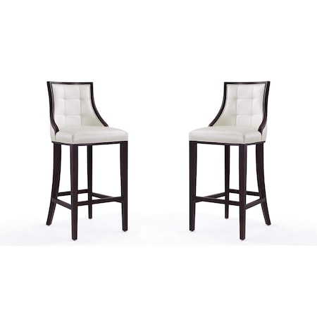 Manhattan Comfort Fifth Avenue Bar Stool in Pearl White and Walnut (Set of 2) 2-BS007-PW